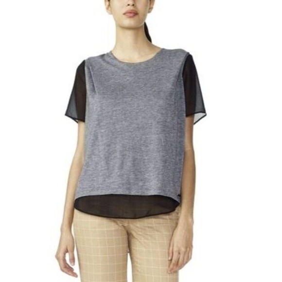 Armani Exchange Shirt Womens XS Pieced Two-Layer Wool Jersey Short Sleeve NWT - Picture 1 of 10